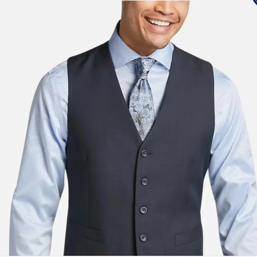 Pronto Uomo Platinum Wool Modern Fit Suit Separates Vest Navy Large